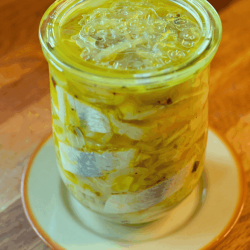 śledzie z cebulą w oleju lnianym, odstawiamy